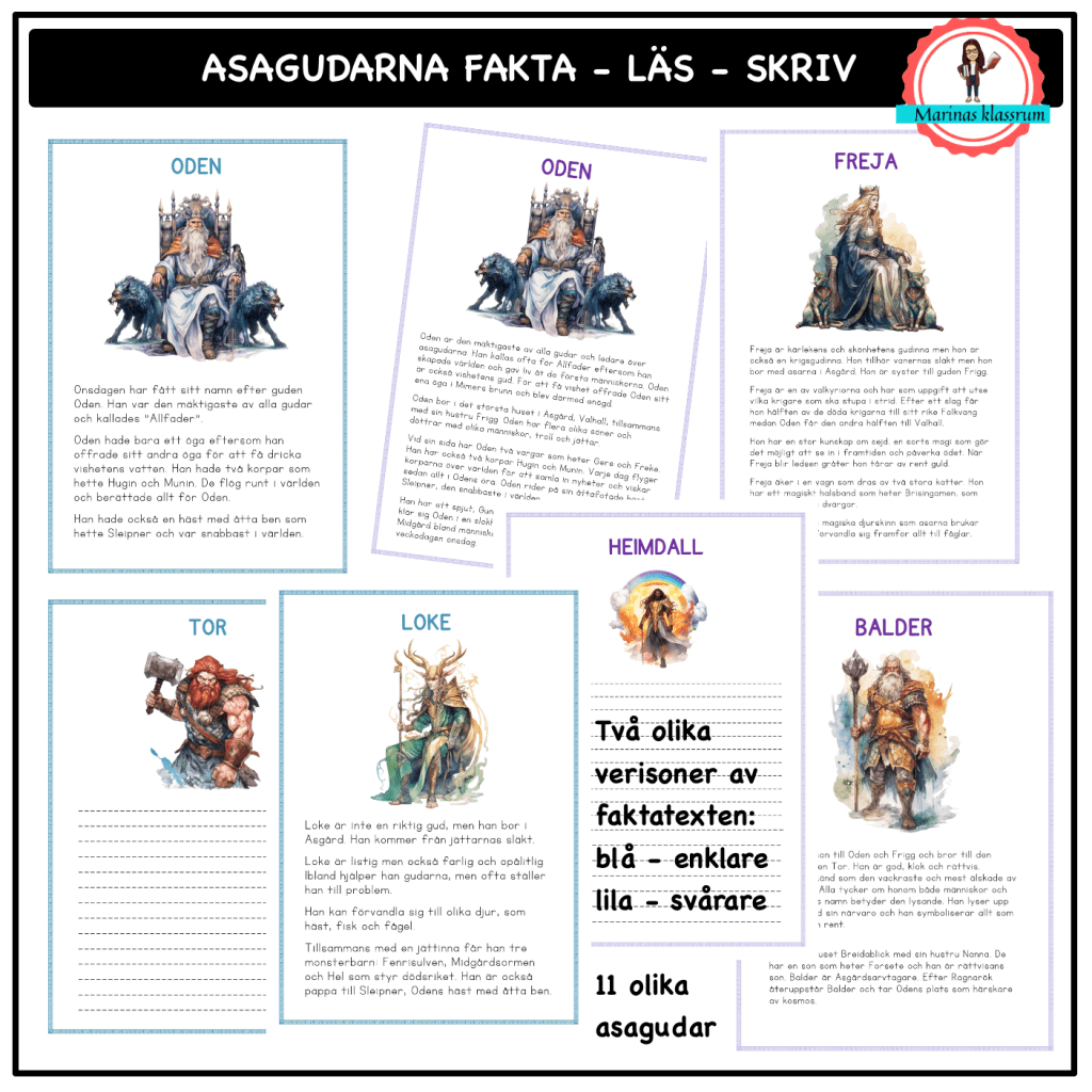 Asagudarna fakta – läs och skriv