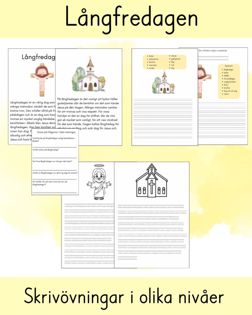 Långfredagen- Faktatext med lösförståelsefrågor och skrivövningar.