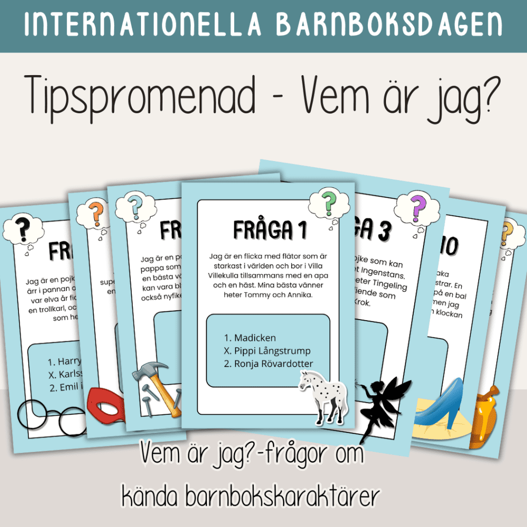 Tipspromenad Barnbokskaraktärer – Vem är jag? – Internationella barnboksdagen