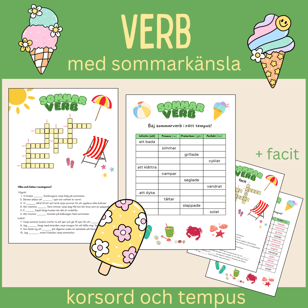 Verb med sommarkänsla – korsord och tempus