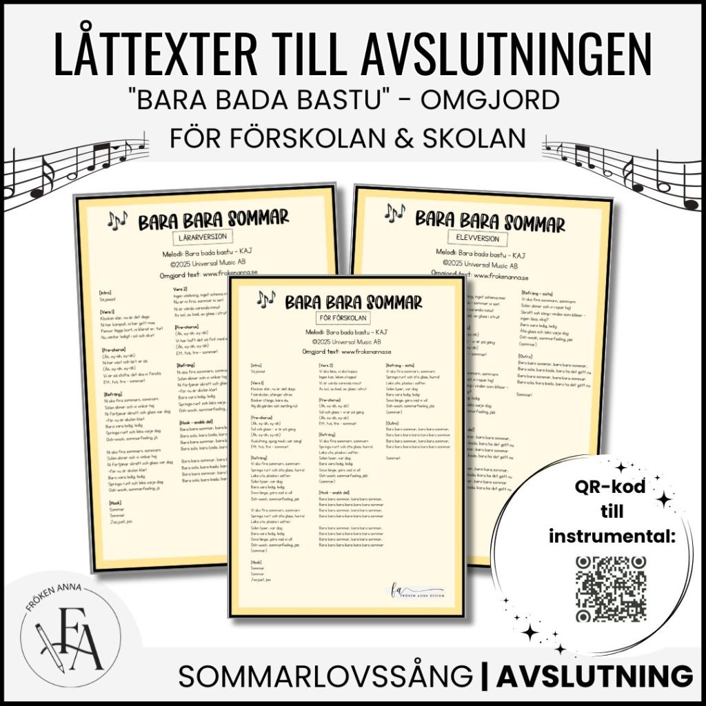 Låttexter till avslutningen – Bara bara sommar! (Bara bada bastu) Förskola & Skola