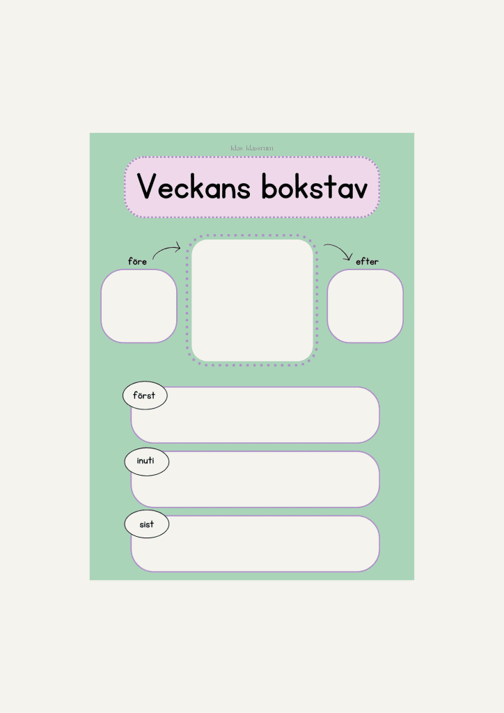 Veckans bokstav – Bokstavsplansch