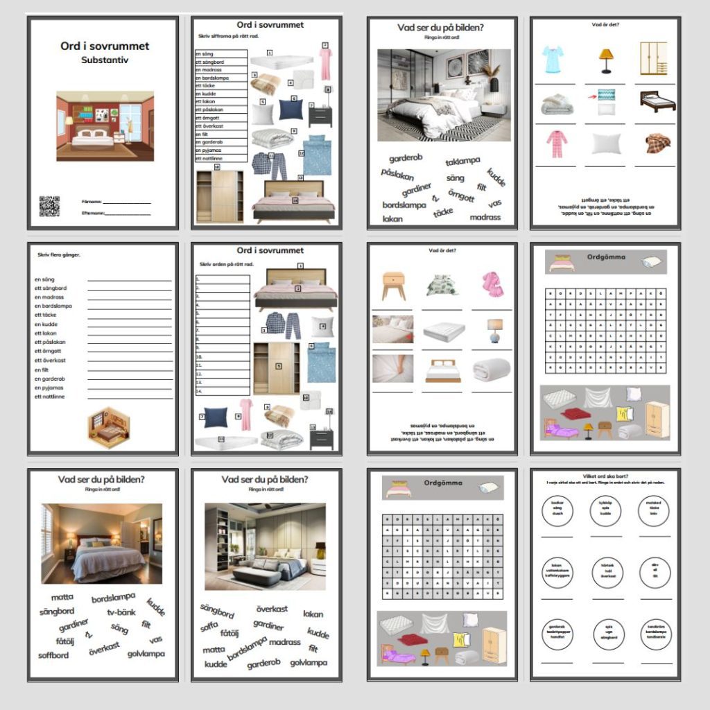 Ordbank. Ord i sovrummet.