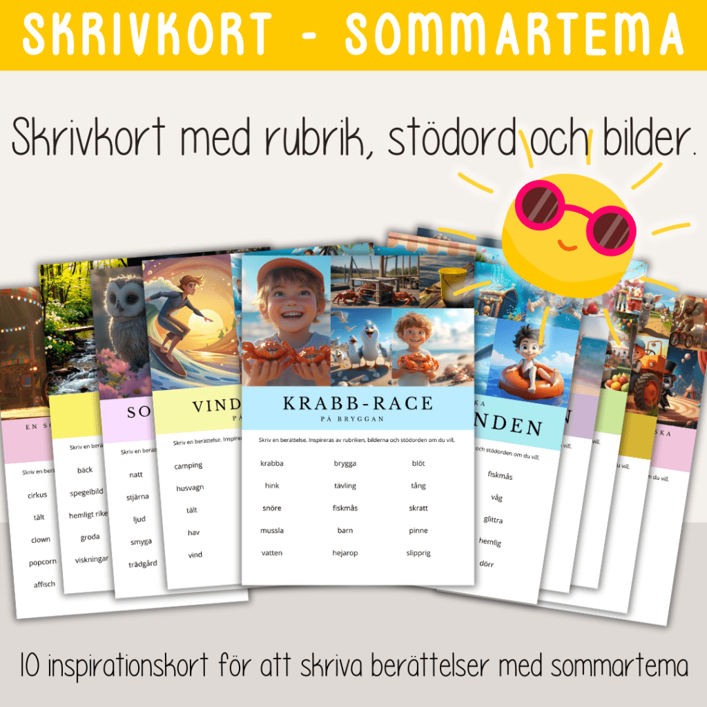 Sommar – Sommartema – Skrivkort med inspiration till att skriva berättelser med sommartema.