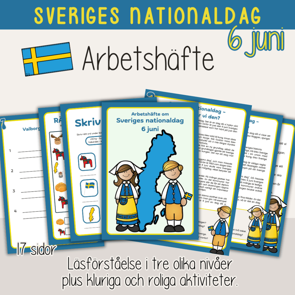 Sveriges nationaldag – 6 juni – Arbetshäfte med fakta och olika uppgifter – Sverige
