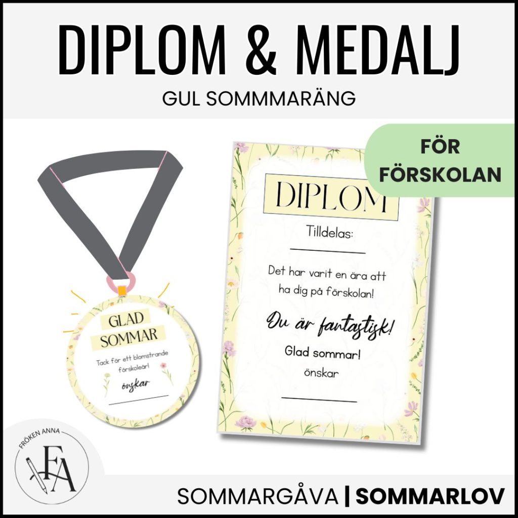 Diplom och medalj till förskoleavslutningen | Gul sommaräng