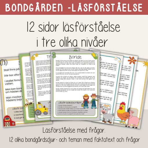 Läs- och skrivpaket – Tema Bondgården – Faktatexter i 3 olika nivåer och skrivblad.