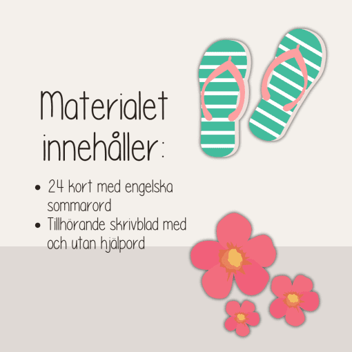 Summer - Glosor - ordkort och skrivblad med engelska sommarord - Läs, skriv och spåra