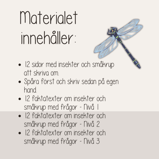 Läs- och skrivpaket - Tema insekter och småkryp - Faktatexter i 3 olika nivåer och skrivblad.