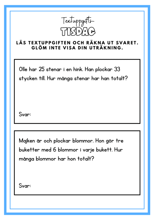 Morgonuppgifter maj- 25