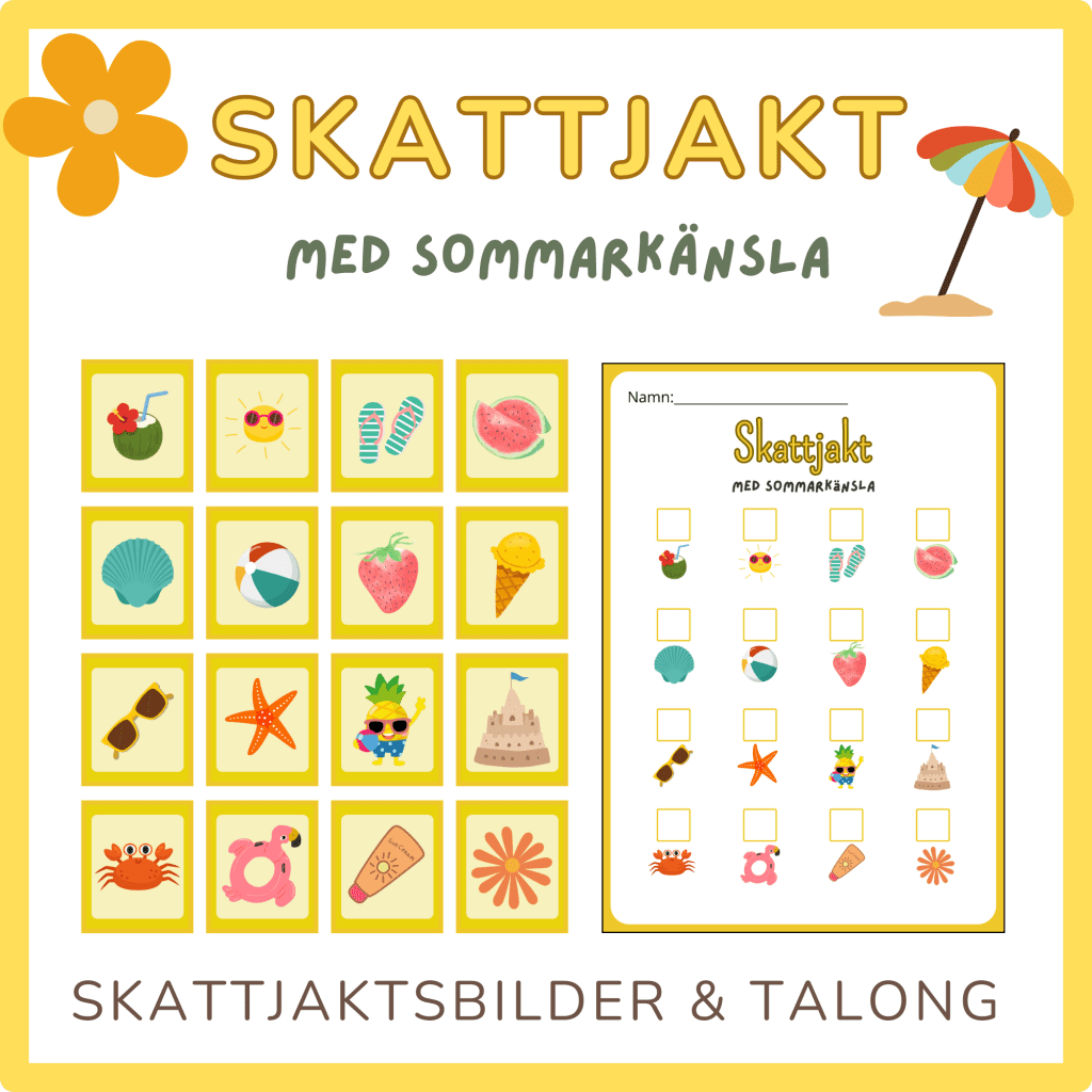 Skattjakt med sommarkänsla, bildkort och talong