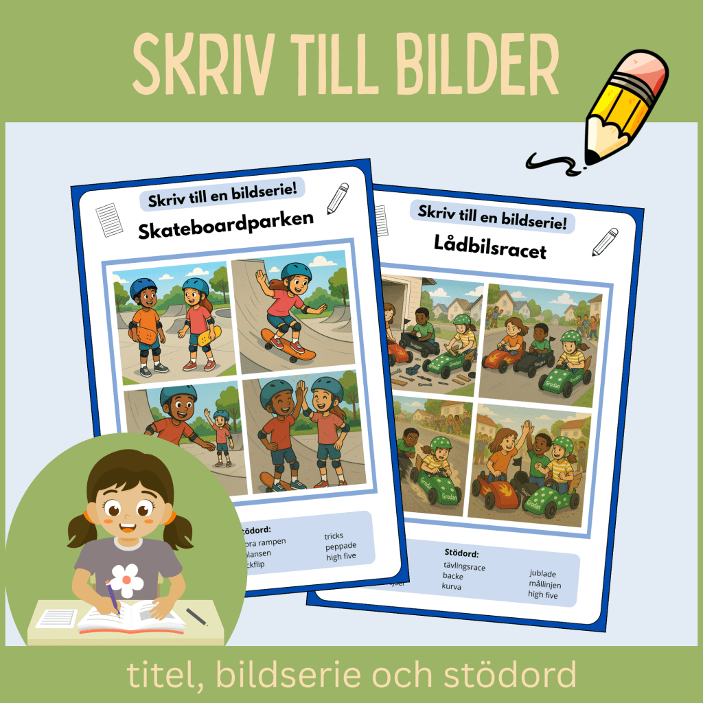 Skriv till bilder – bildstöd och stödord för eget skrivande av berättande texter
