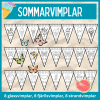 Färglägg egna vimplar med sommartema (glass, fjärilar och stranden) + text “GLAD SOMMAR”