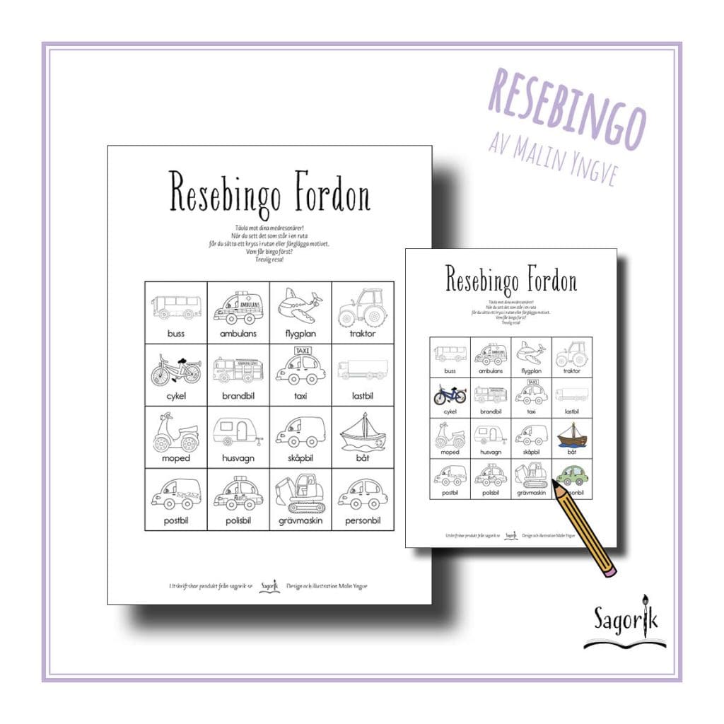 Pyssla på resan – Resebingo fordon med bildstöd