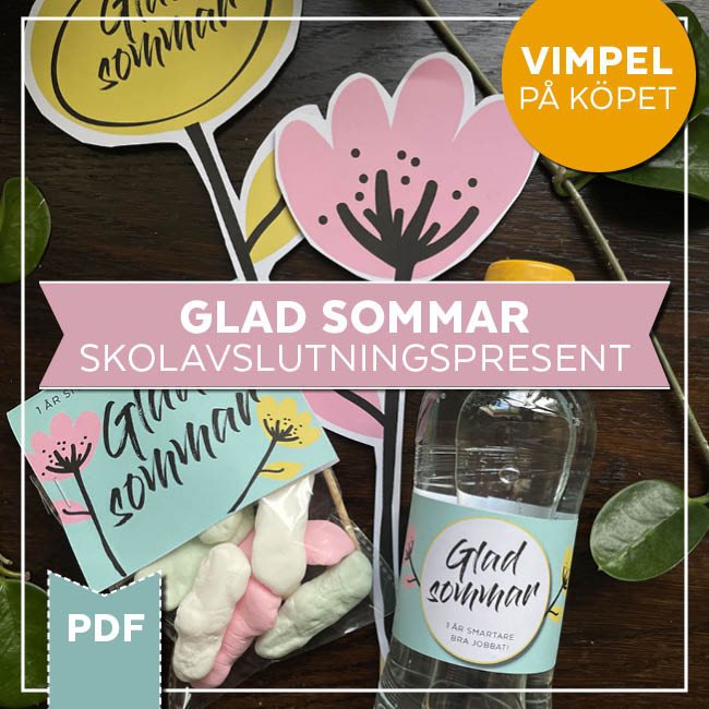 Skolavslutningspresenter: medalj, blomma, flasketikett, godispåse