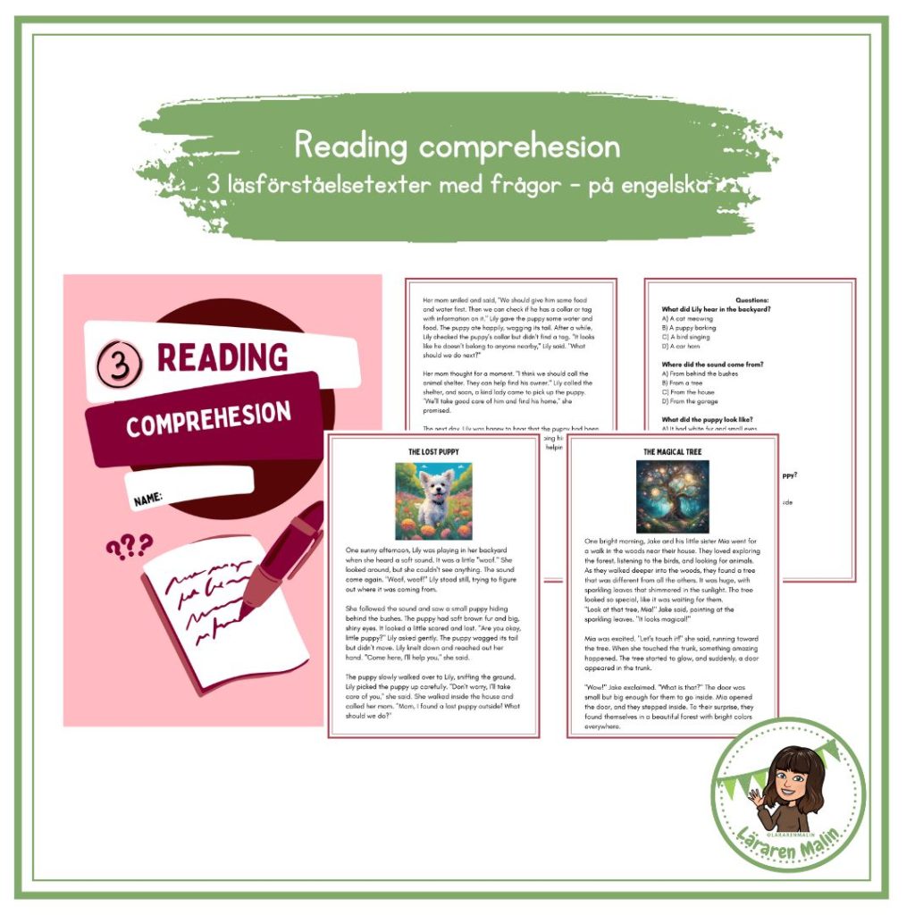 Reading comprehesion – 3 texter på engelska med läsförståelsefrågor till