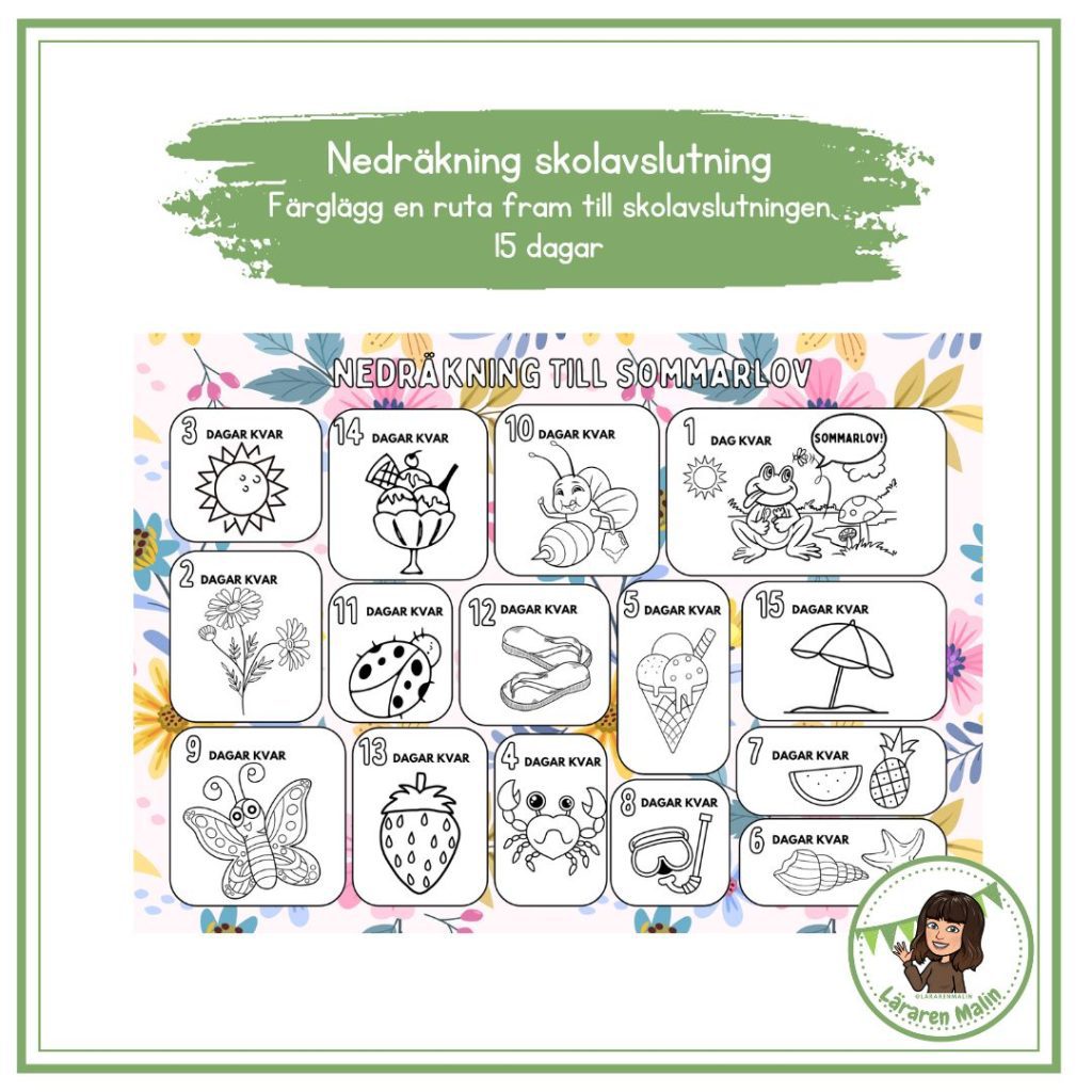 Skolavslutningskalender (färglägg, nedräkning)