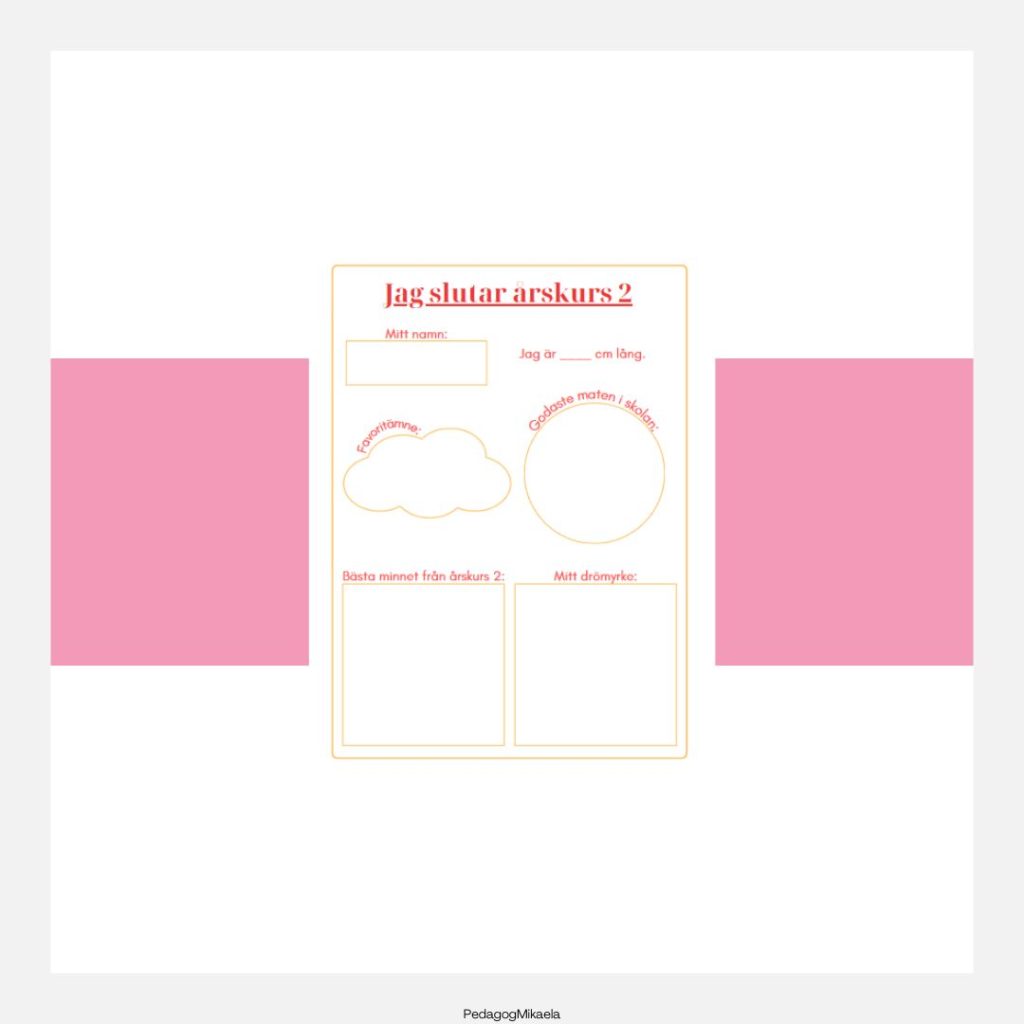 Jag slutar årskurs… Avslutande arbetsblad.