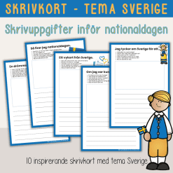 Sveriges nationaldag - Skrivkort – Tema Sverige | Skrivuppgifter inför nationaldagen