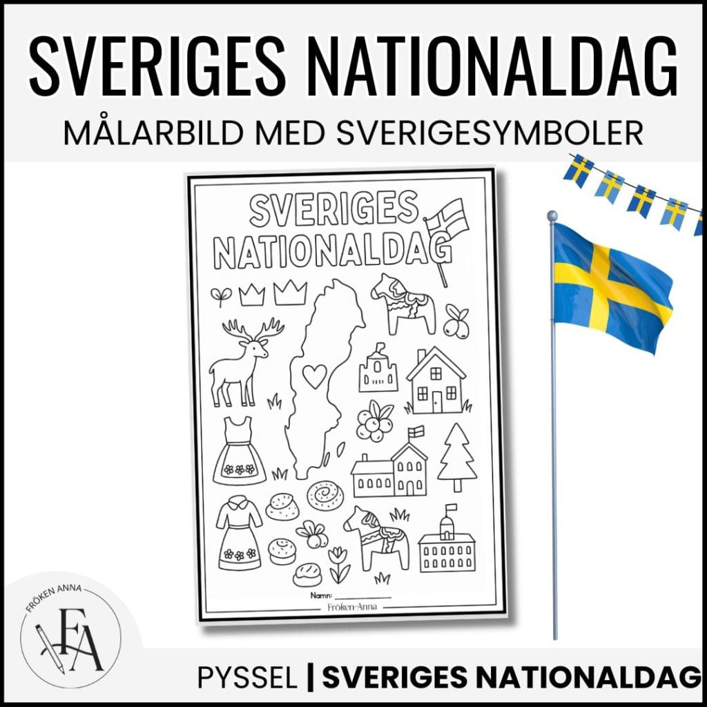 Sveriges nationaldag | Målarbild med Sverigesymboler