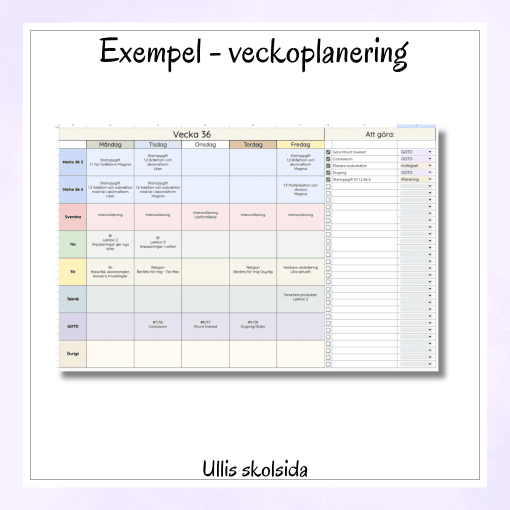 Mall för planeringsunderlag/schema/veckoplanering – redigerbar