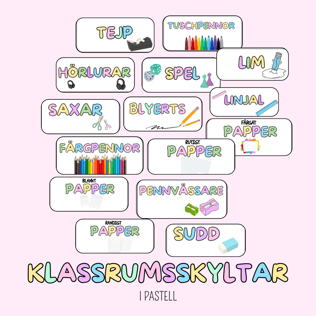 Klassrumsskyltar i pastell