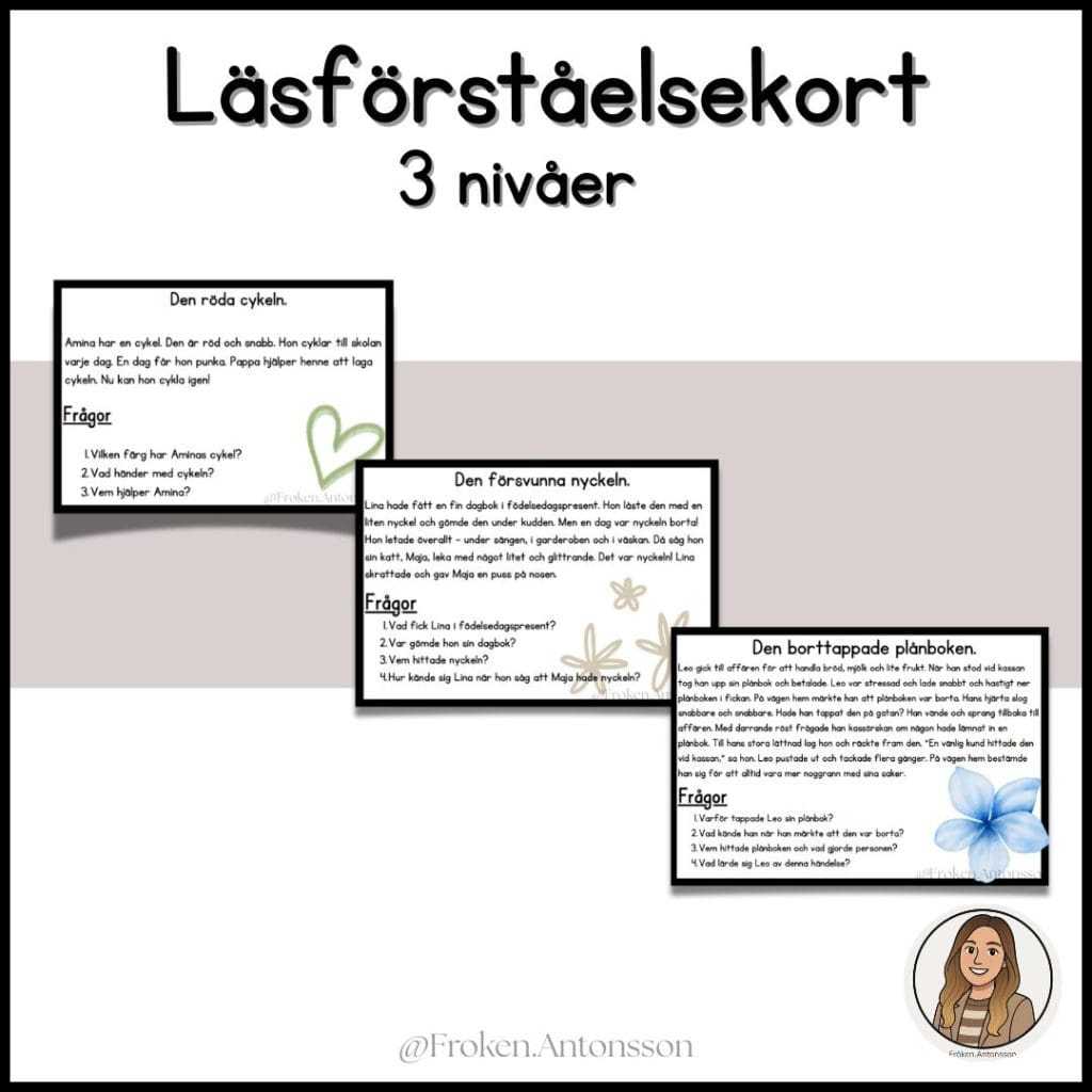 Läsförståelsekort – 3 nivåer