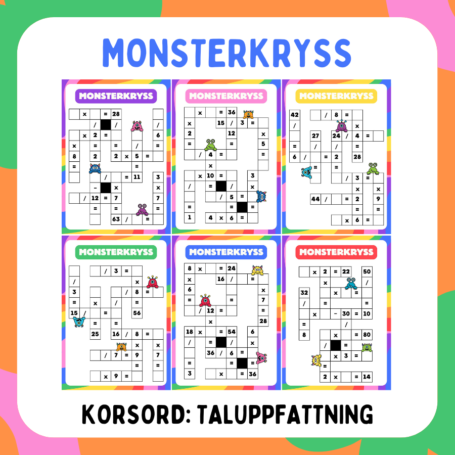 Monsterkryss: Korsord multiplikation och division