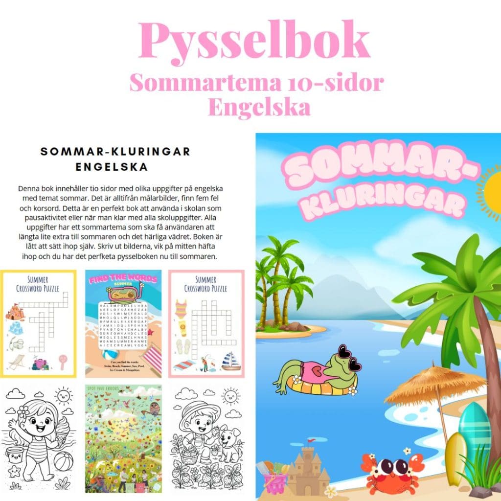 Sommar-kluringar (Engelska) 10-sidor