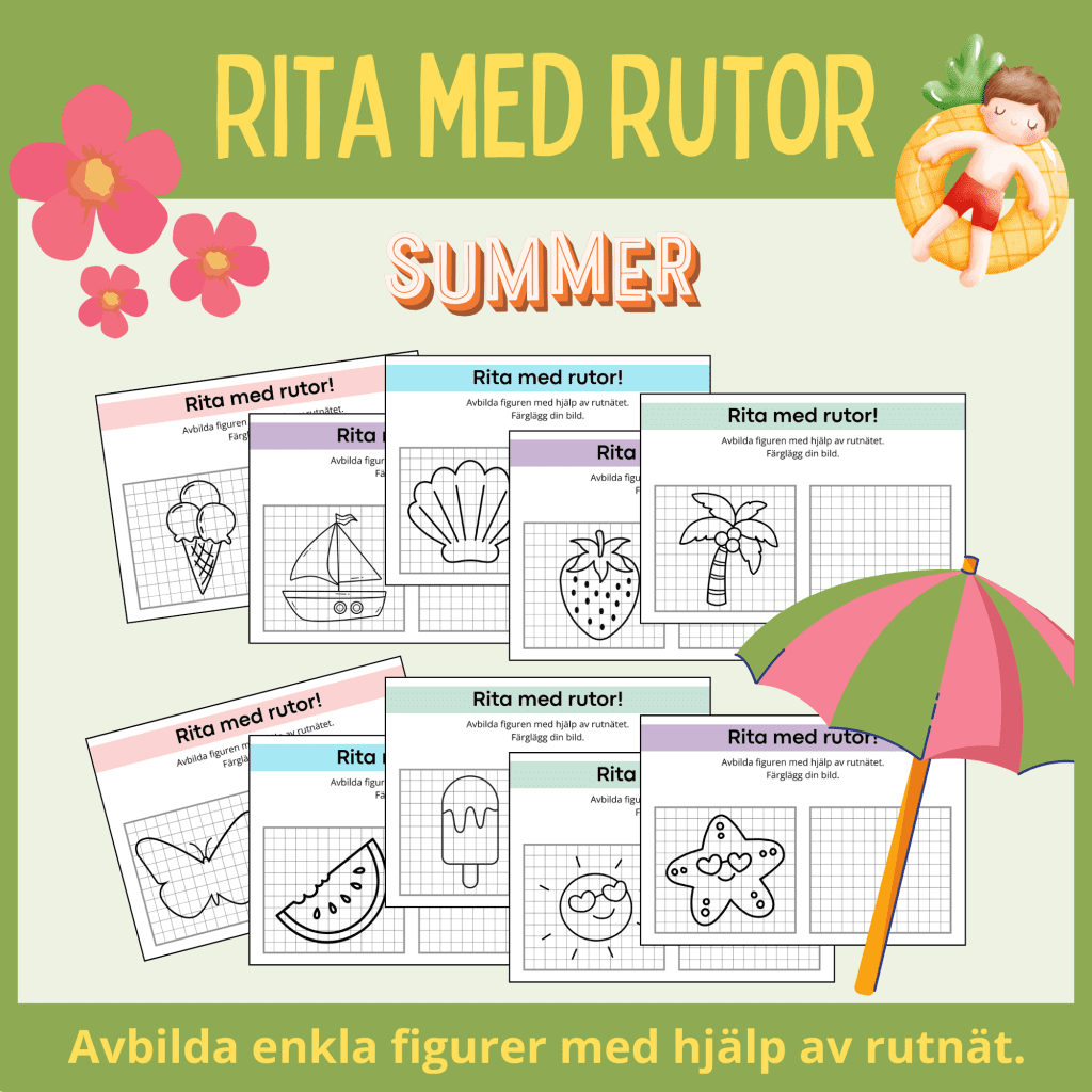 Rita med rutor! Rituppgift med sommartema och 10 arbetsblad.