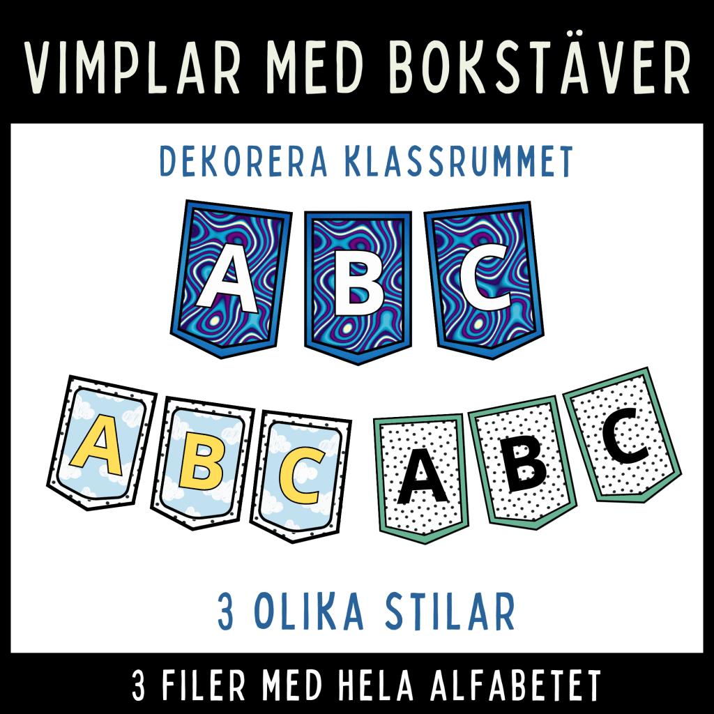 Vimplar med alfabetet, 3 varianter