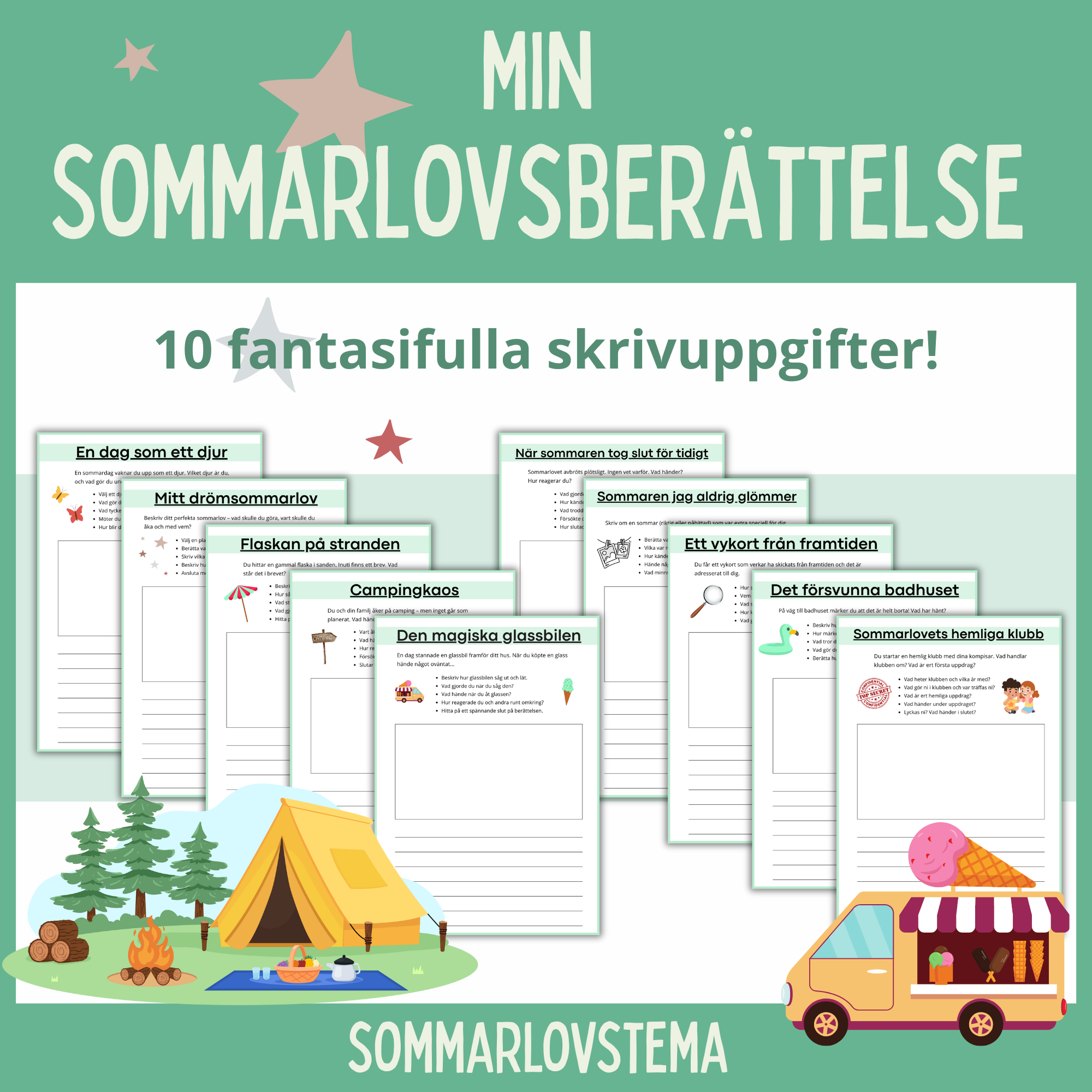 10 fantasifulla skrivuppgifter med tema sommarlov!