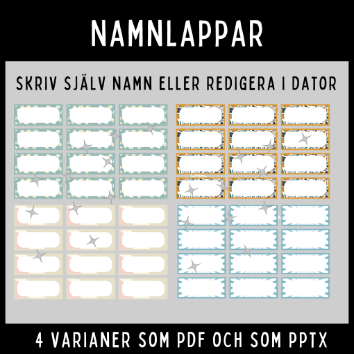 Namnlappar – 4 varianter i både PDF och redigerbart format