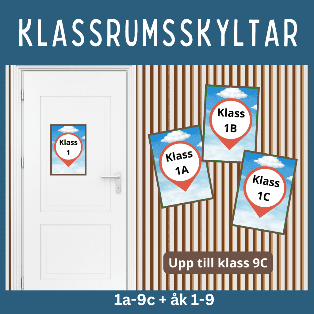 Klassrumsskyltar PIN, klass 1-9, samt a-c