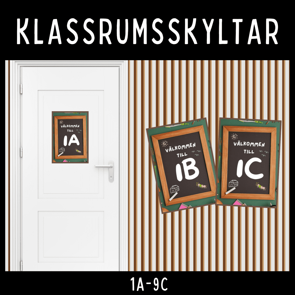 Klassrumsskyltar “Griffeltavla”, klass 1-9, A-C och åk 1-9