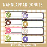 Namnlappar Donuts, pdf + redigerbar fil - bild 1