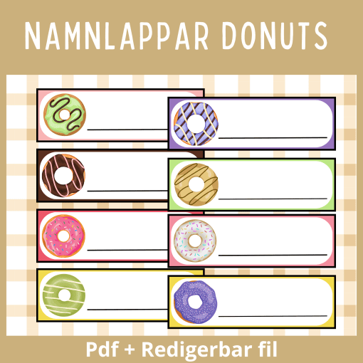 Namnlappar Donuts, pdf + redigerbar fil