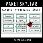 Paket – skyltar med månader, veckodagar och ämnen, grön bakgrund - bild 1