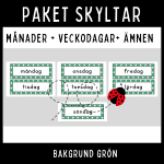Paket – skyltar med månader, veckodagar och ämnen, grön bakgrund - bild 2