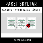 Paket – skyltar med månader, veckodagar och ämnen, grön bakgrund - bild 4