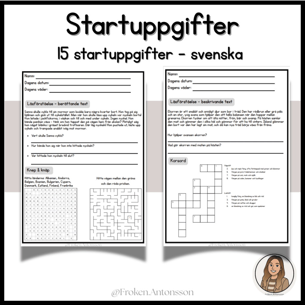 Startuppgift – 15 arbetsblad