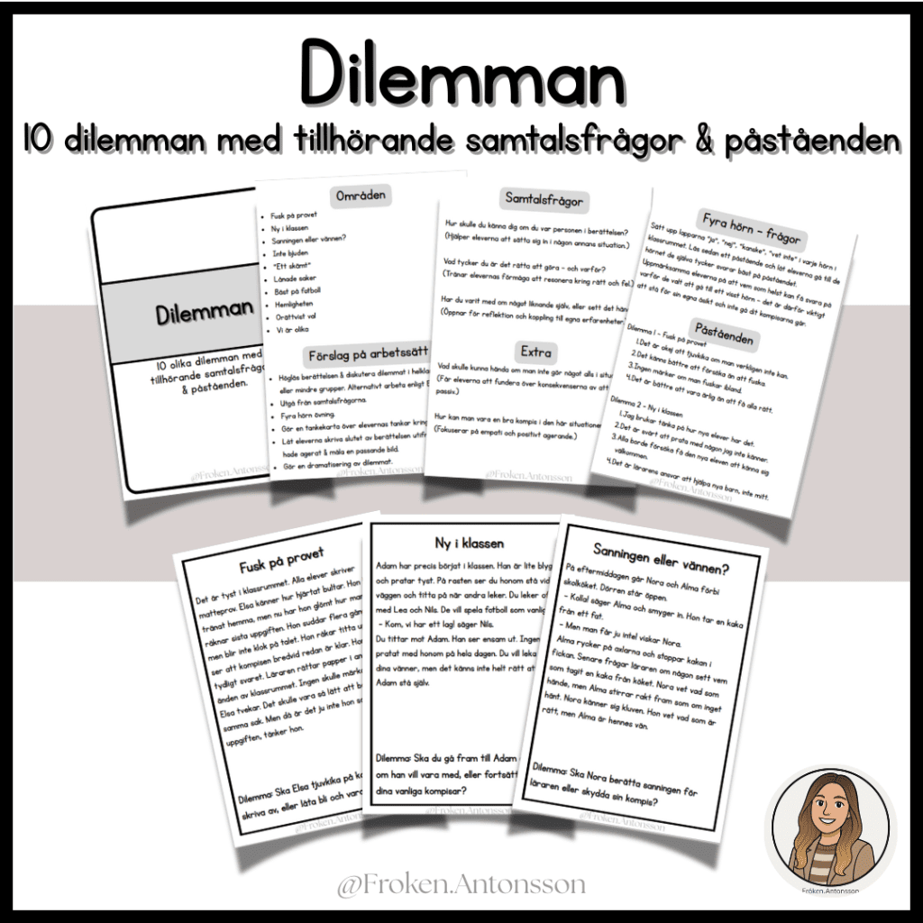 Dilemman – häfte med 10 dilemman med tillhörande samtalsfrågor och påståenden.