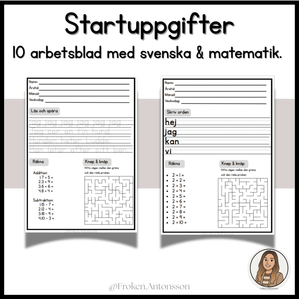 Startuppgifter – 10 arbetsblad