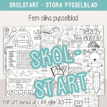 Skolstart – Stora aktivitetsblad med skolstartstema – Fem olika – A4 och A3. - bild 1