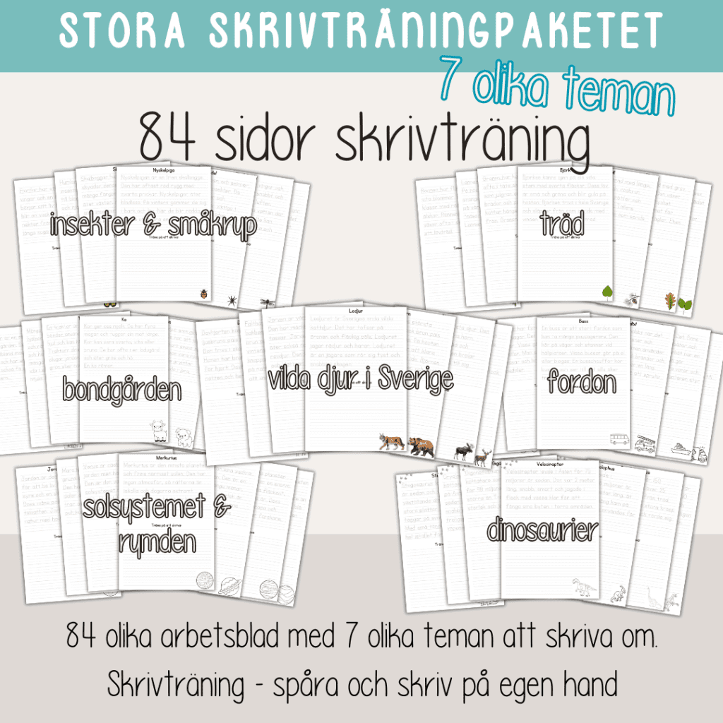 Stora skrivträningspaketet – 84 arbetsblad med 7 olika teman