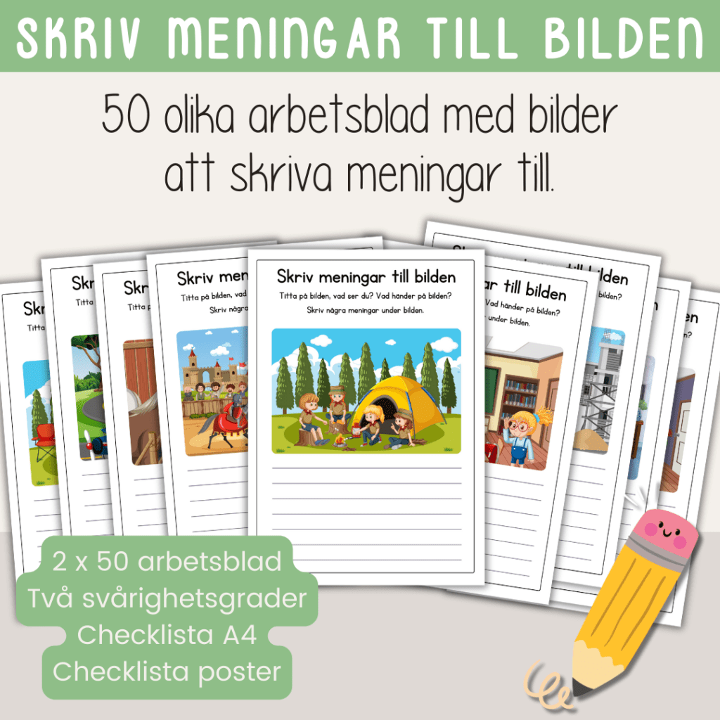 Paket – Skriv meningar till bilden. 50 olika bilder att skriva till.