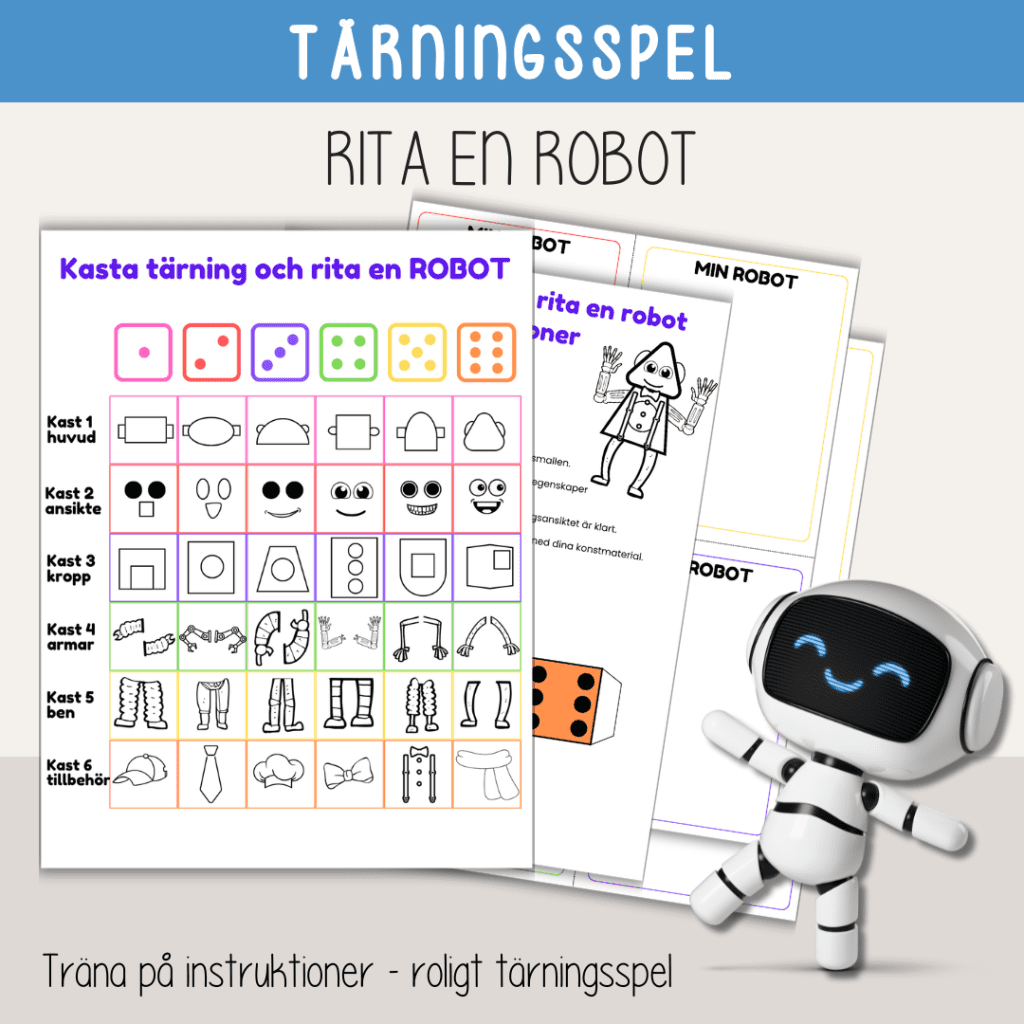 Tärningsspel – träna på instruktioner – Rita en robot