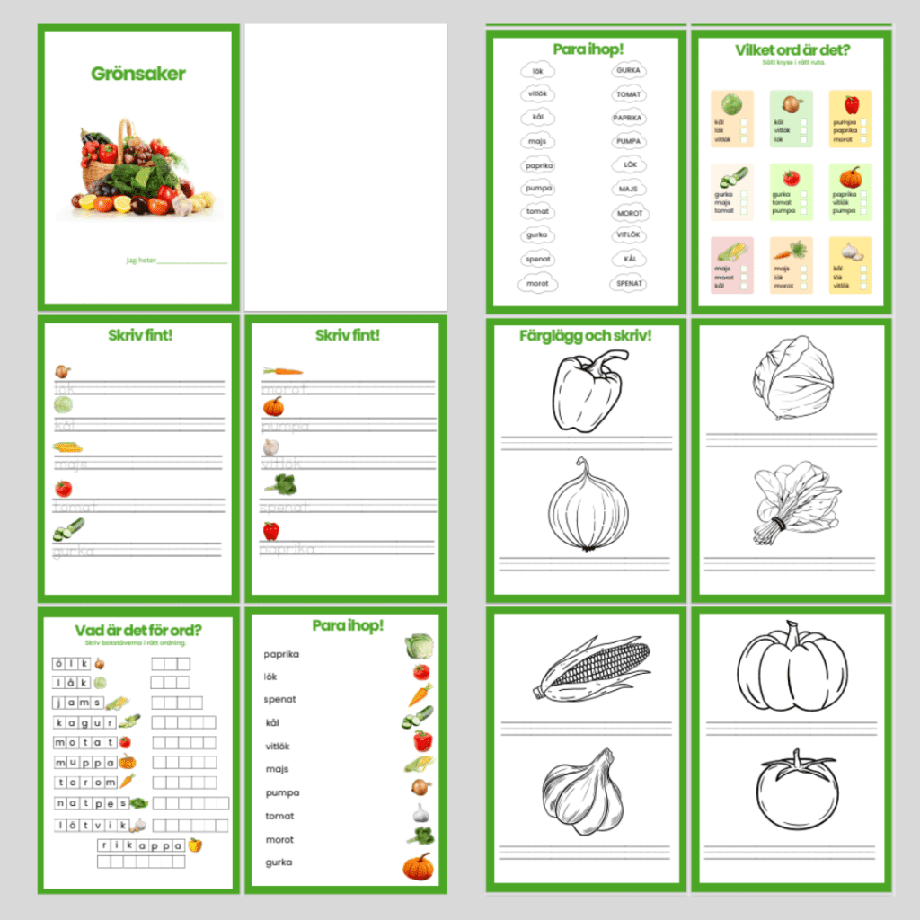 Grönsaker. Läs-och skrivinlärning