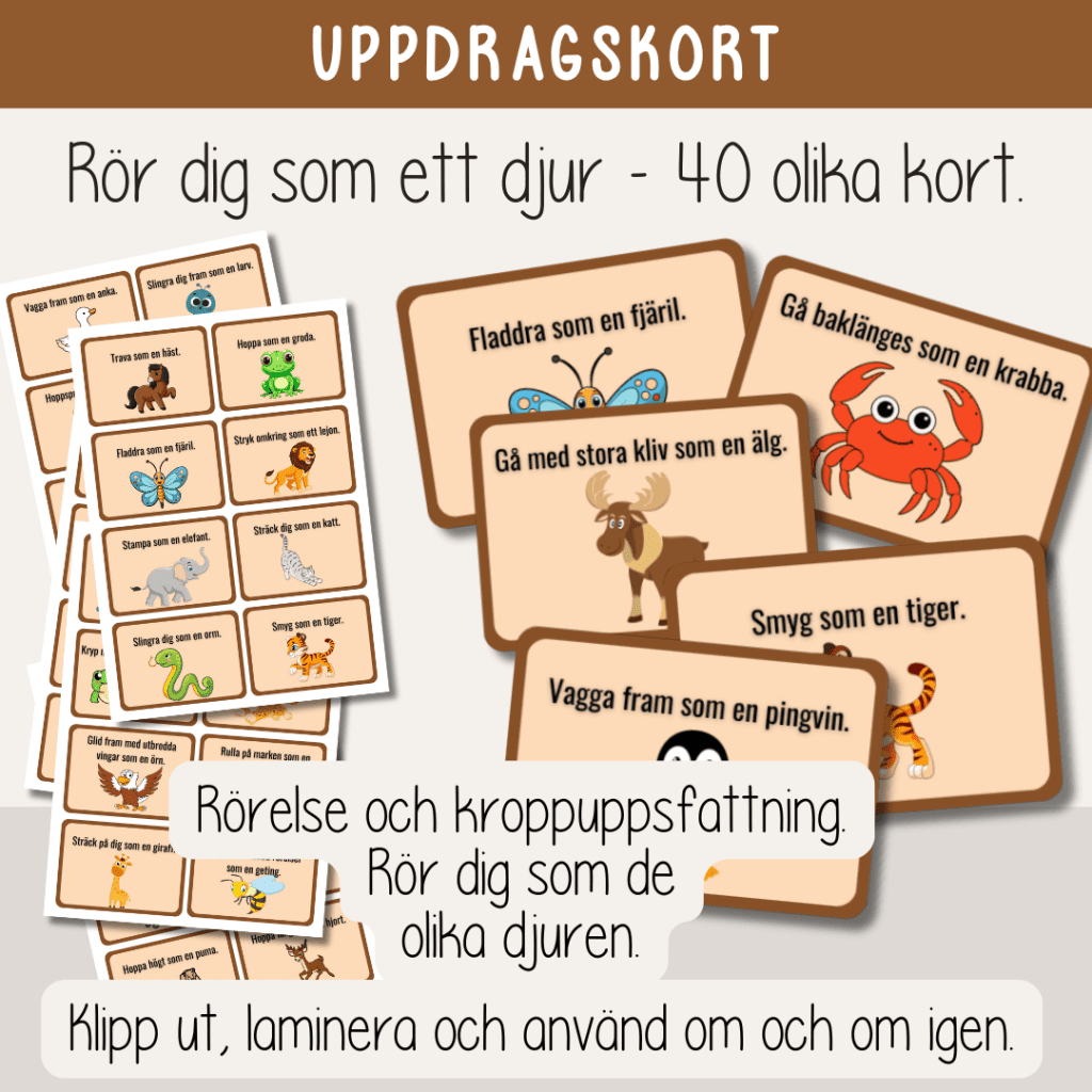 Rörelse i skolan – Uppdragskort – Rör dig som ett djur