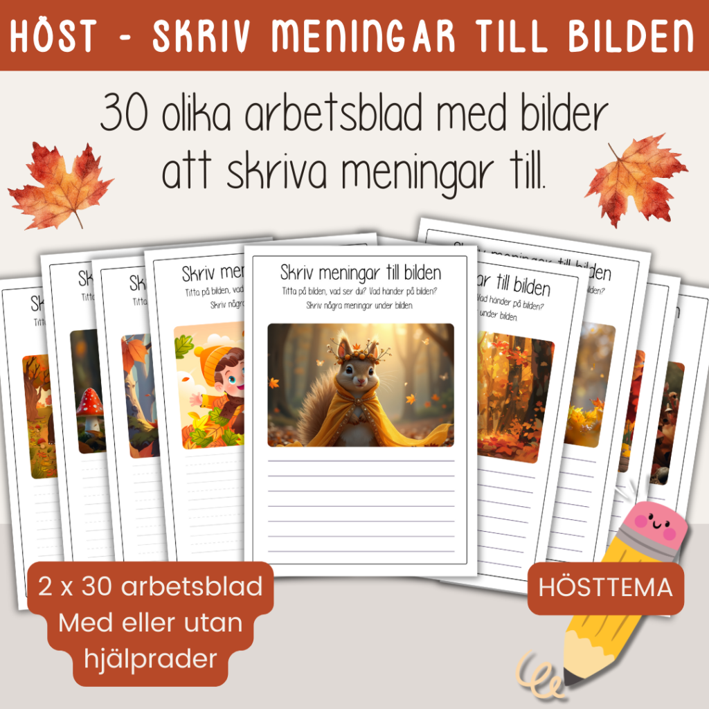 Höst – Skriv meningar till bilden – 30 olika bilder att skriva till – Hösttema